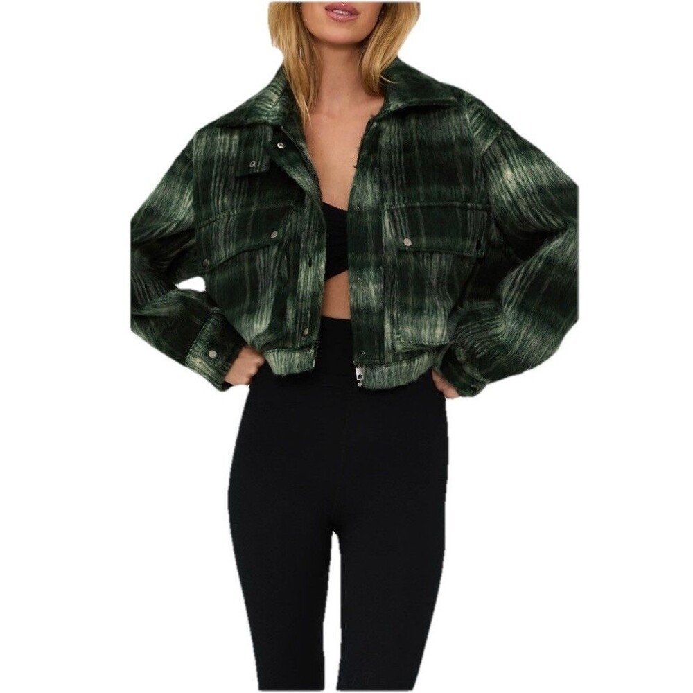 Beach Riot Isola Crop Jacket Size Medium Pine Plaid